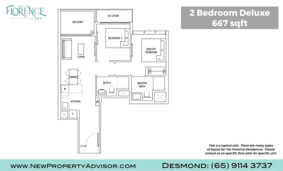Florence Residences Singapore Floor Plan Two Bedroom Deluxe